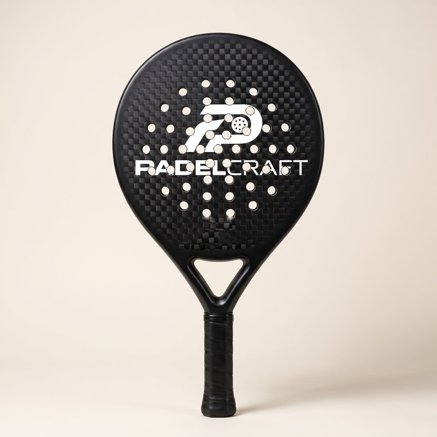 PadelCraft Round: runder Schläger mit großem weißem Logo auf der Schlagfläche