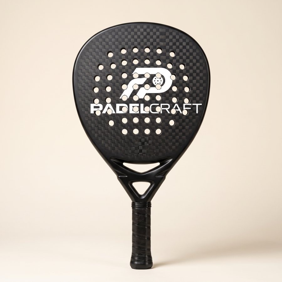 PadelCraft Teardrop: tropfenförmiger Schläger mit großem weißem Logo auf der Schlagfläche